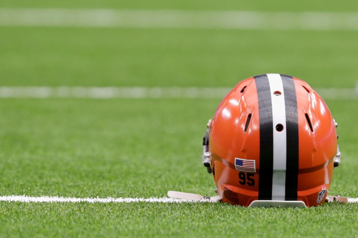 Cleveland Browns helmet on the turf