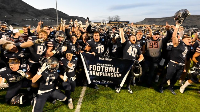 The Colorado School of Mines celebrates a playoff win.