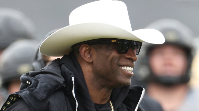 Deion Sanders at Folsom Field during the Colorado spring game.
