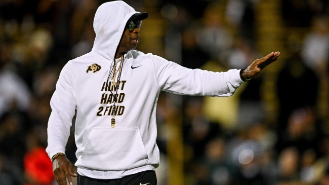 Deion Sanders on the field before a game against Colorado State.