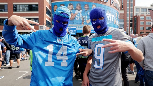 Detroit Lions fans don ski masks before a game against the Seahawks.