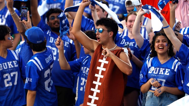 Duke football fans cheer on the Blue Devils during a game against Clemson.