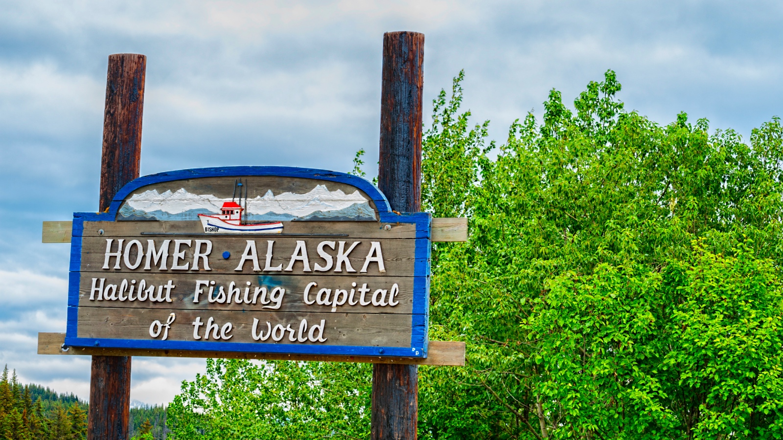Homer Alaska halibut fishing capital of the world sign