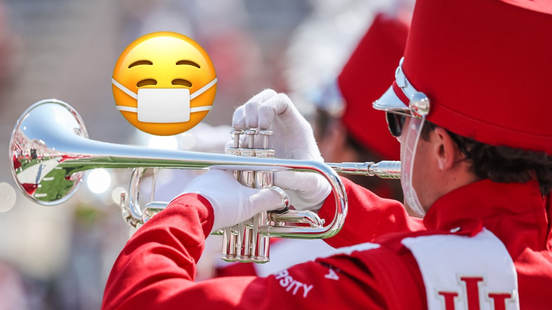 Indiana Marching Band Trumpet Player Wearing Mask