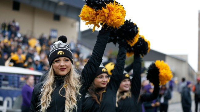 Iowa cheerleaders on the sidelines during a game against Northwestern.