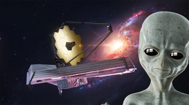 james webb telescope in space alien head