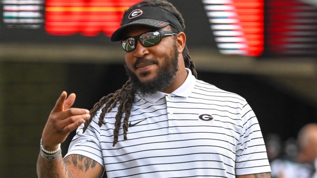 Georgia staff member Jarvis Jones on the field at the spring game.