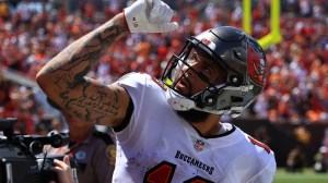 Mike Evans celebrates after hauling in a touchdown pass.