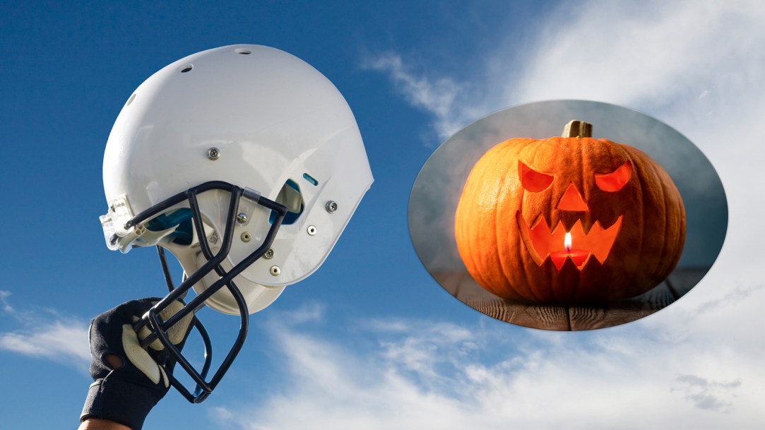 Morton High School football helmet Pumpkin Festival jack-o-lantern
