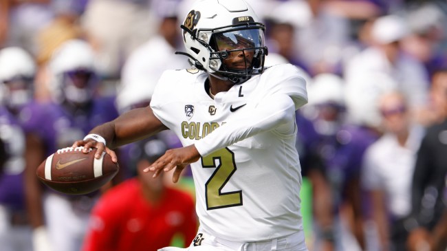 Shedeur Sanders throws a pass during a game against TCU.