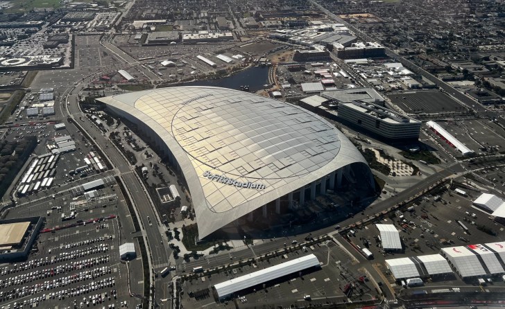 An aerial view of the SoFi Stadium in Los Angeles.