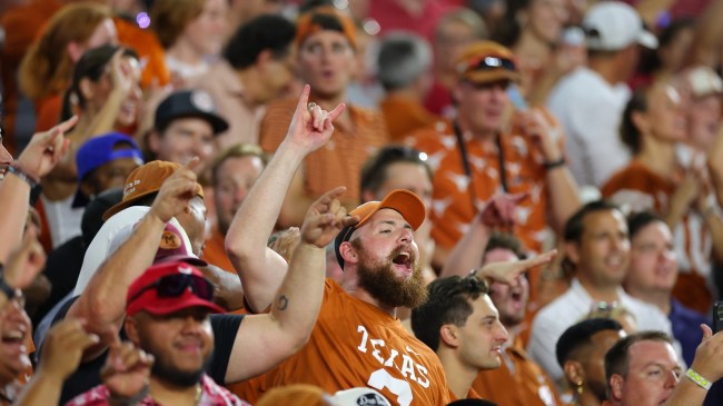 Texas football fans celebrate a touchdown in Tuscaloosa.