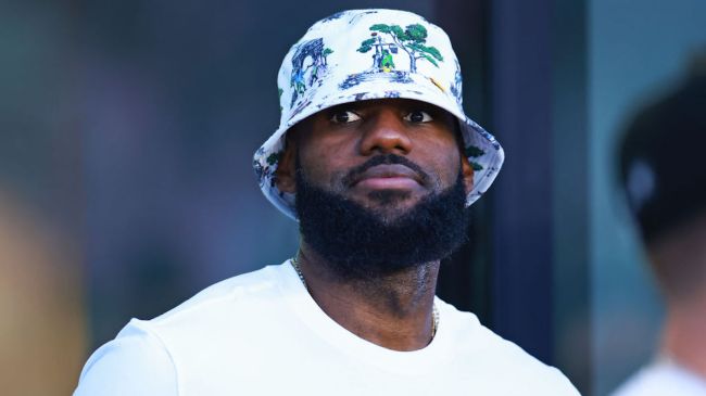 Lebron wearing a silly white hat