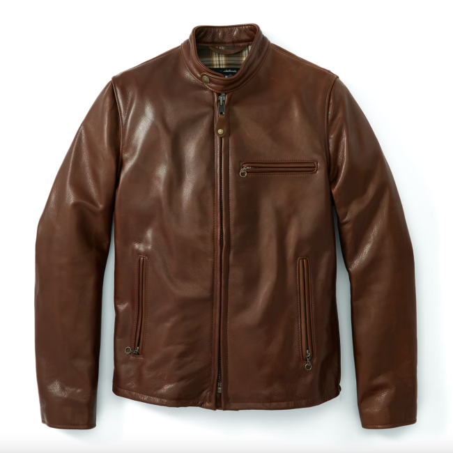 Schott Waxed Natural Pebbled Cowhide Cafe Leather Jacket