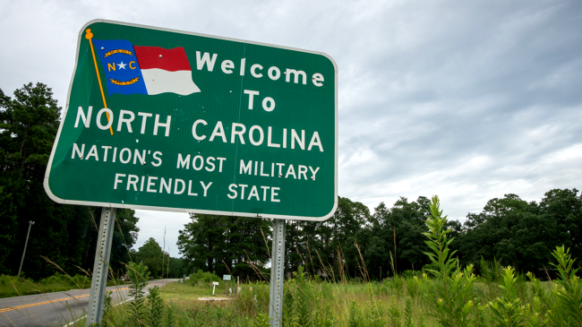 Welcome to North Carolina military sign