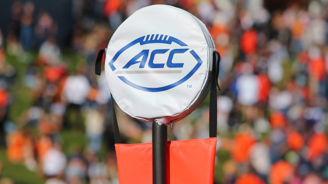 An ACC logo on a first down marker.