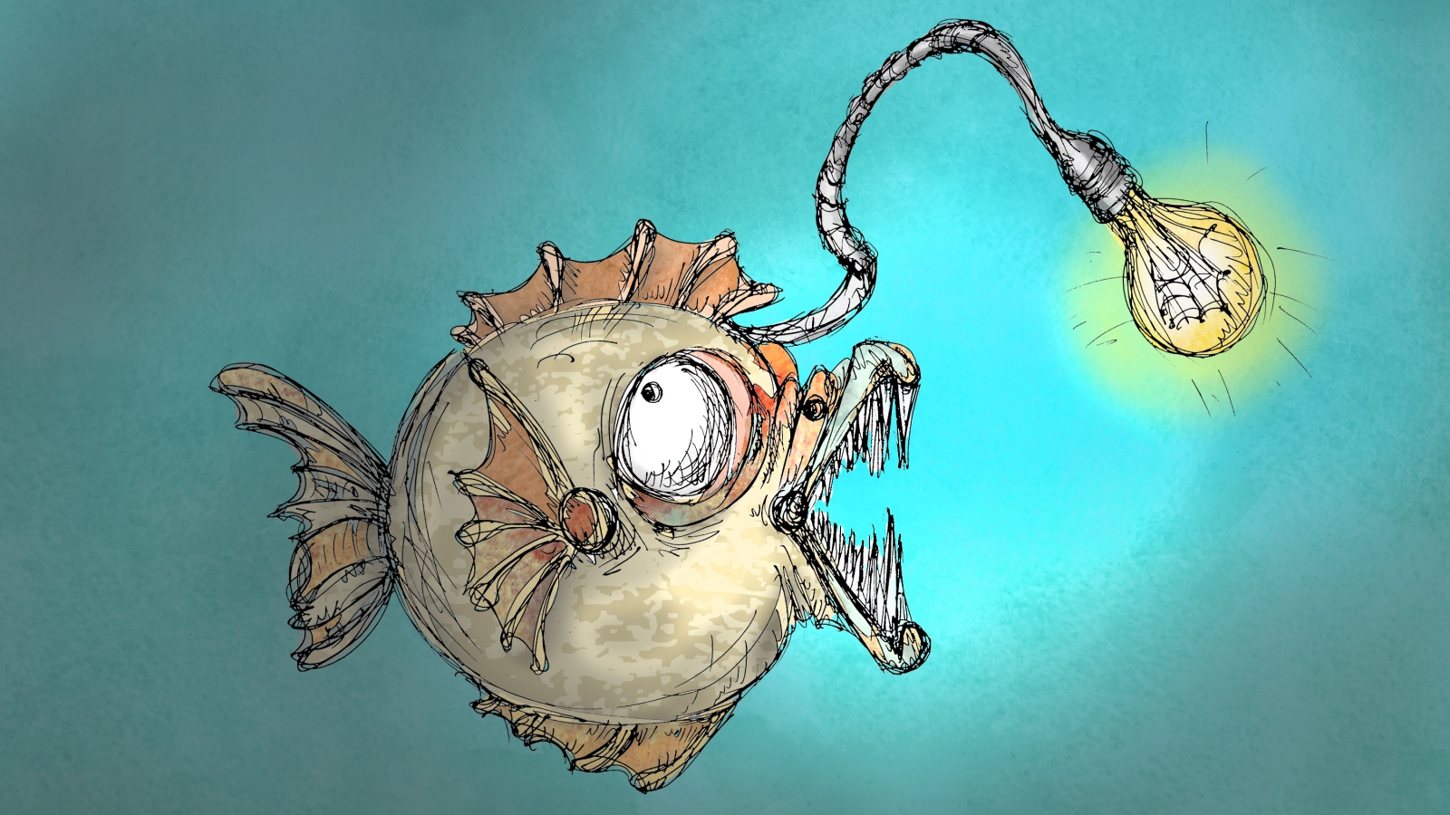 angler fish sketch with a lightbulb