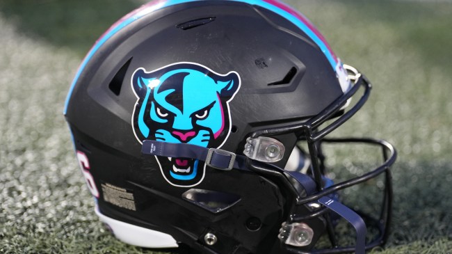 An FIU logo on a football helmet.
