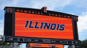A view of the scoreboard at Illinois's Memorial Stadium.