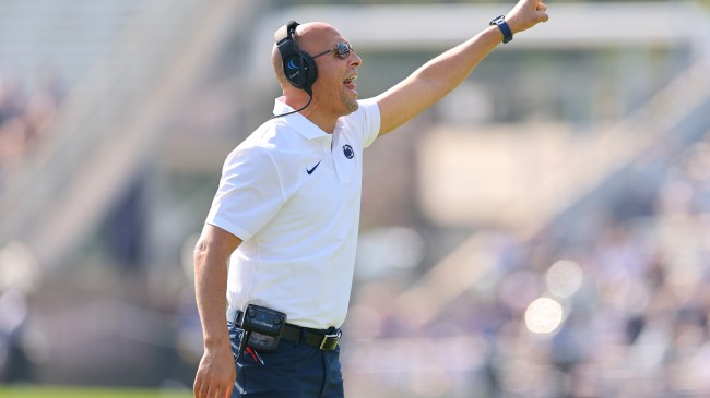 James Franklin calls to his team from the sidelines.