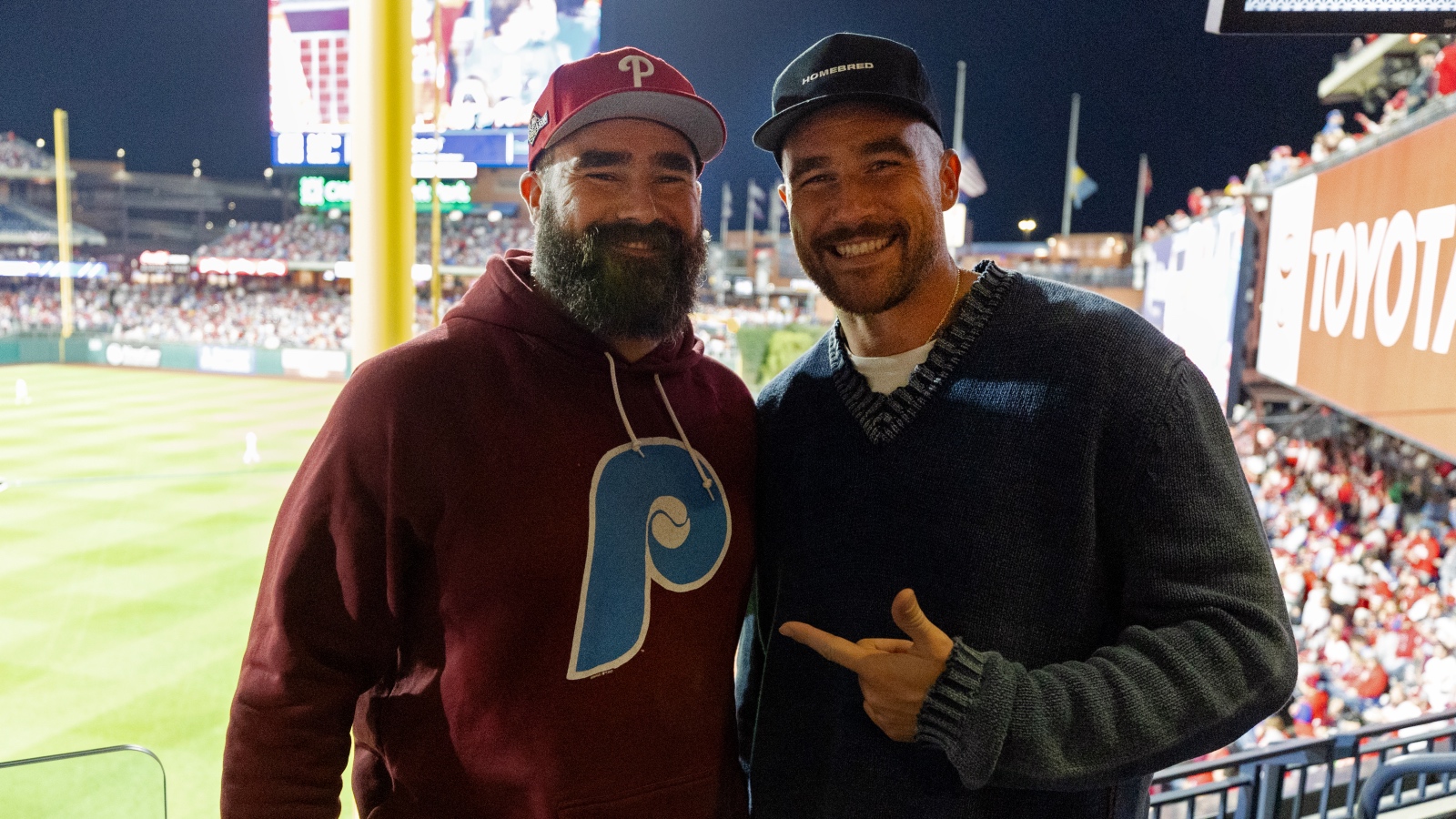 Jason and Travis Kelce at the NLCS in Philadelphia
