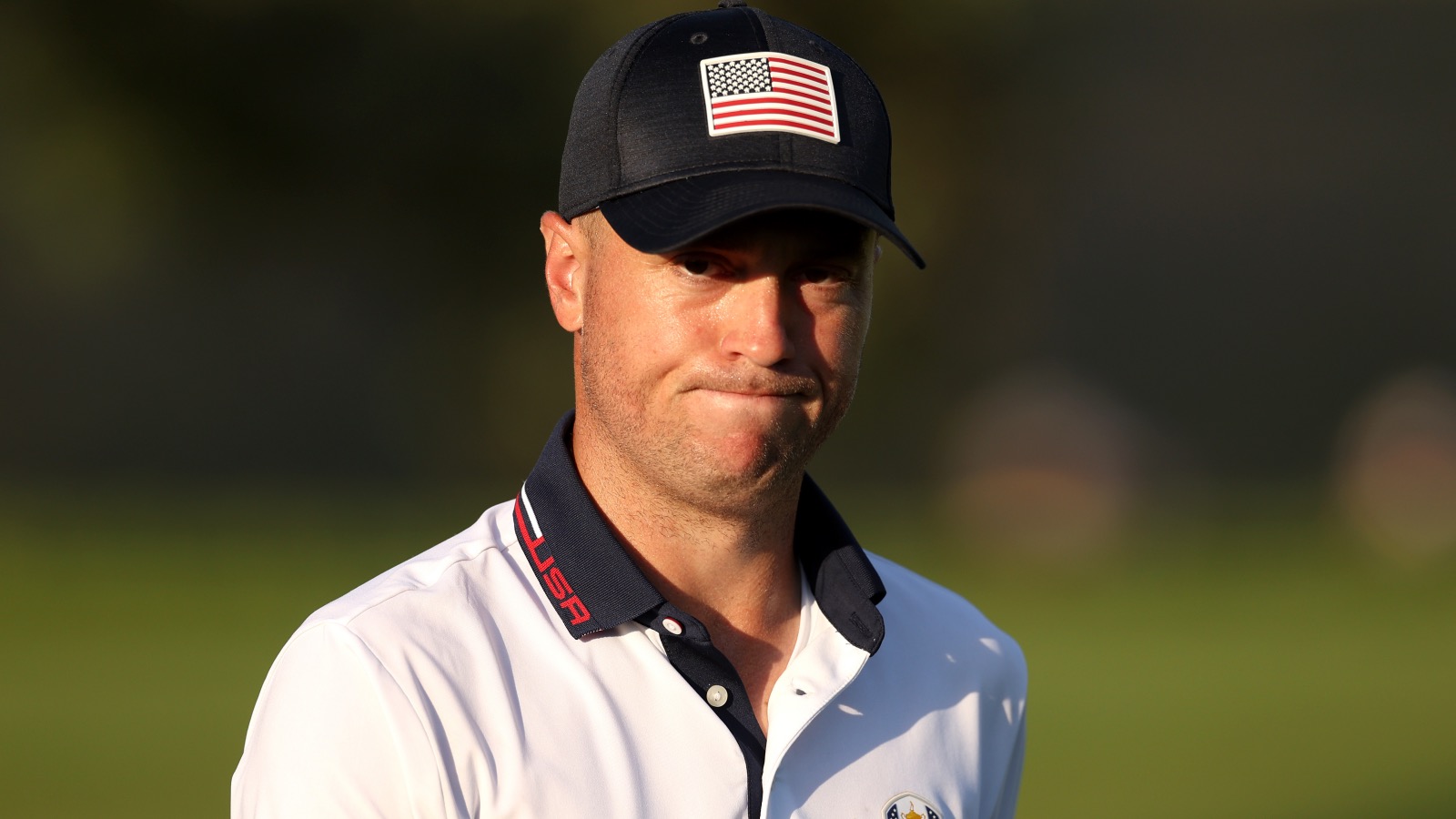 Justin Thomas staring at the camera during the Ryder Cup