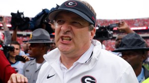 Kirby Smart reacts after a win over South Carolina.