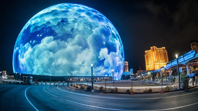 A view of the Las Vegas Sphere from the freeway.