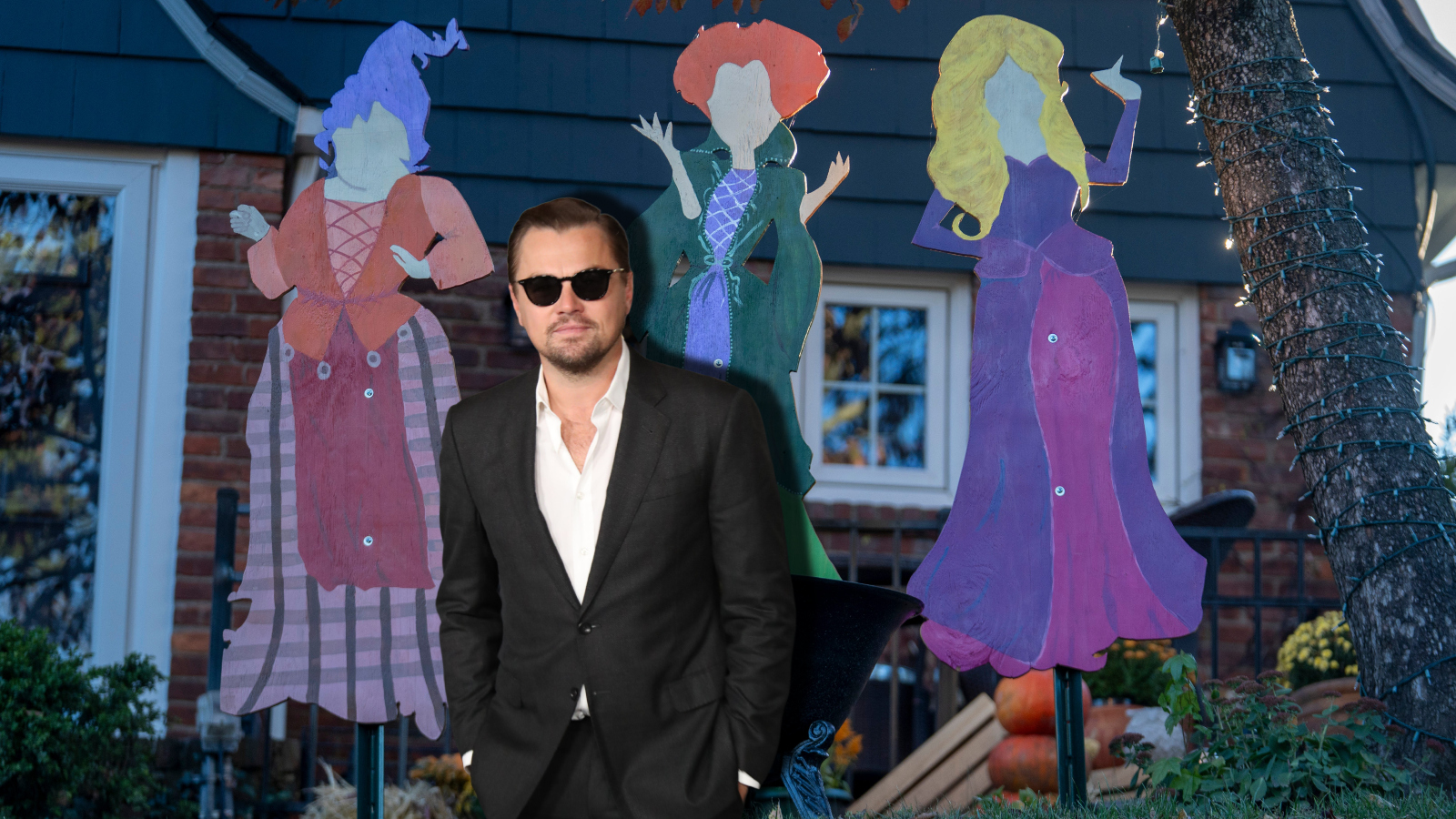 Actor Leonardo DiCaprio in front of Hocus Pocus decorations