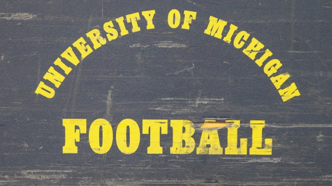 A University of Michigan logo at the Fiesta Bowl.