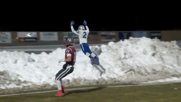 High School Football Player YEETS Himself Into Big Pile Of Snow For Best Touchdown Celebration Of The Year