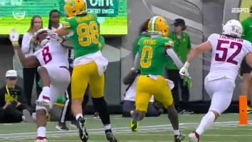 Wazzu Linebacker Gets OBLITERATED By Justin Herbert’s Little Brother While Not Paying Any Attention