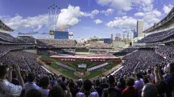 Construction Workers Give Insane Eye-Level POV Of Twins Pregame Flyover