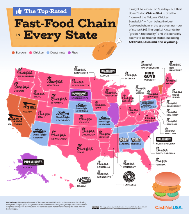 top rated fast food chain in every state