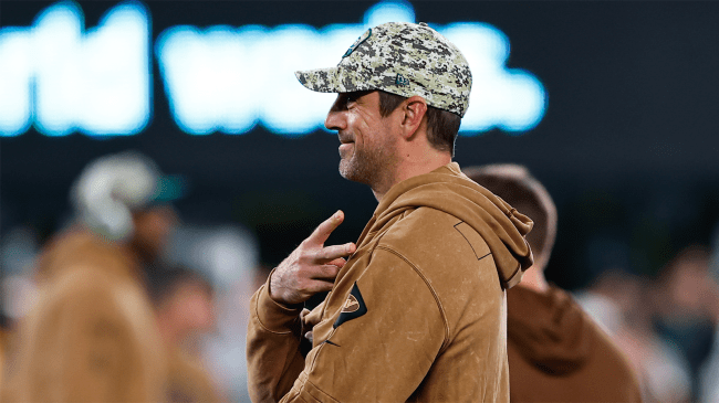 Aaron Rodgers of New York Jets prior to game