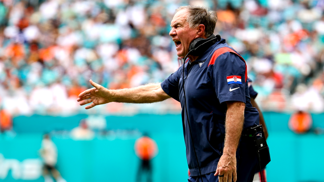 Bill Belichick head coach New England Patriots yells sideline