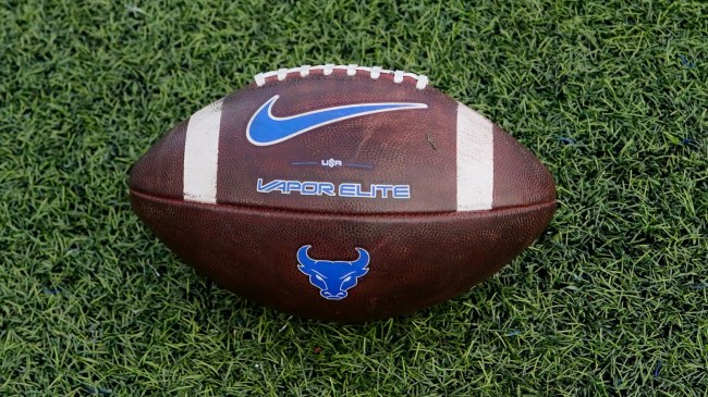 A Buffalo Bulls logo on a football.