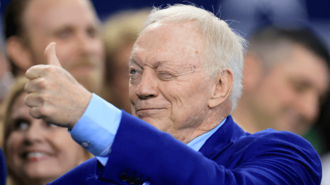 Dallas Cowboys owner Jerry Jones waves to fans