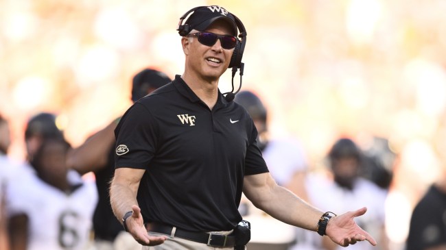Wake Forest Dave Clawson questions a call from the sidelines during a game against Clemson.