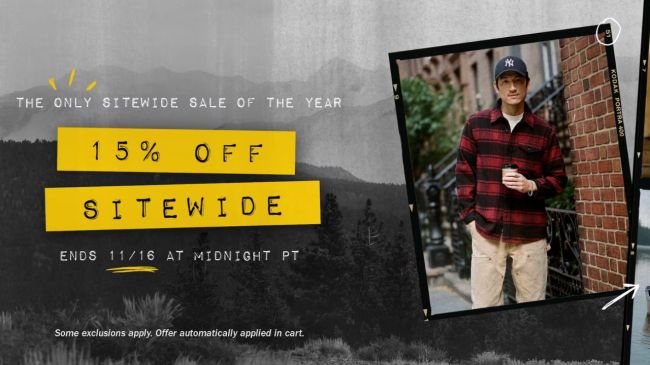 Get up to 15% off during Huckberry Sitewide Sale