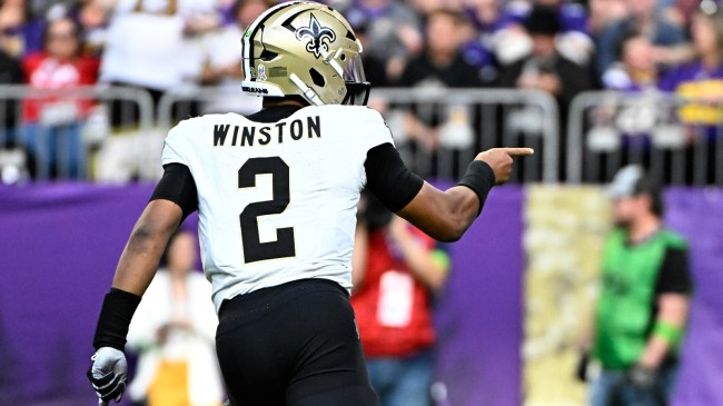 Jameis Winston reacts to a play during a game between the Saints and Vikings.