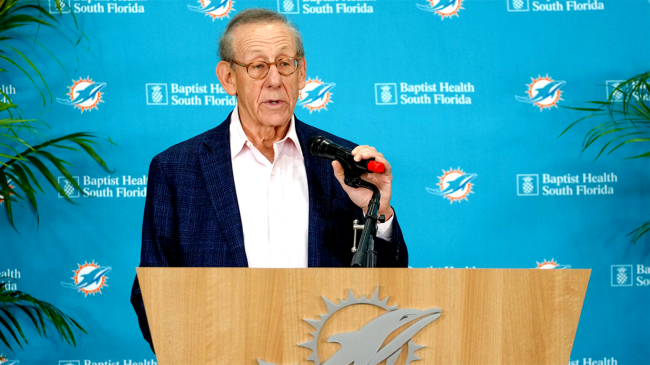 Miami Dolphins owner Stephen Ross talks to the media