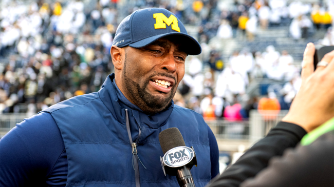 Sherrone Moore Michigan Wolverines crying during interview
