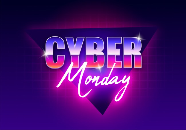 Cyber Monday banner. Retro futuristic cyber Monday.