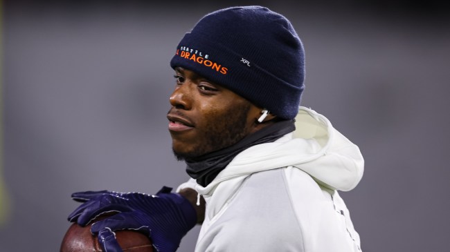 Josh Gordon warms up before a game with the Seattle Sea Dragons.