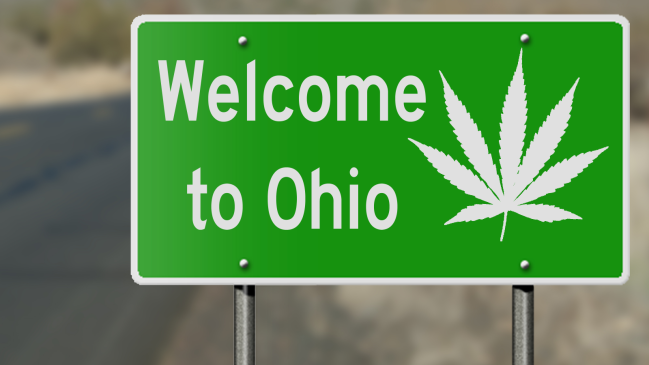 A marijuana leaf on an Ohio road sign.