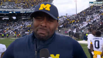 Michigan Interim HC Sherrone Moore Cries & Curses While Shouting Out Jim Harbaugh On Live TV After Beating Penn State