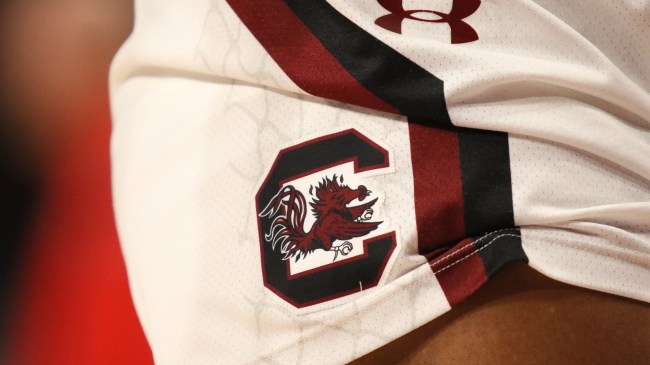 A logo on the shorts of a South Carolina women's basketball player.
