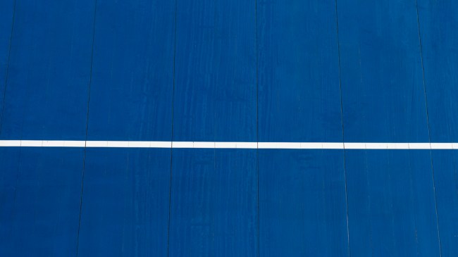 A blue basketball court.