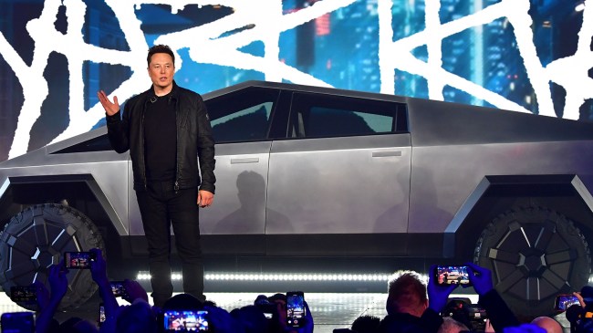 Elon Musk next to Tesla Cybertruck